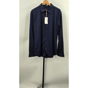 Quince Commuter Stretch Pique Long Sleeve Button Down Navy Top Size L NWT